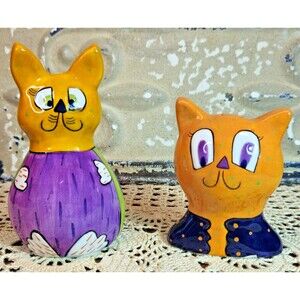 NWT Whimsical  Cats Salt & Pepper Shaker Set by Pati w/ Ganz